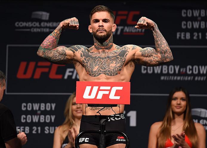 PITTSBURGH, PA - FEBRUARY 20: Cody Garbrandt of the United States steps on the scale during the UFC Fight Night weigh-in at Stage AE on February 20, 2016 in Pittsburgh, Pennsylvania. (Photo by Jeff Bottari/Zuffa LLC/Zuffa LLC via Getty Images)