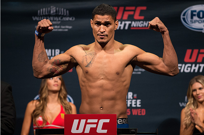 SAN DIEGO, CA - JULY 14: Ildemar Alcantara of Brazil steps on the scale during the UFC weigh-in at the Valley View Casino Center on July 14, 2015 in San Diego, California. (Photo by Jeff Bottari/Zuffa LLC/Zuffa LLC via Getty Images)