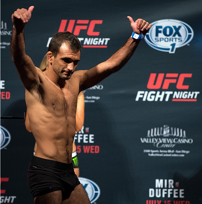 SAN DIEGO, CA - JULY 14: Rani Yahya of Brazil steps off the scale during the UFC weigh-in at the Valley View Casino Center on July 14, 2015 in San Diego, California. (Photo by Jeff Bottari/Zuffa LLC/Zuffa LLC via Getty Images)