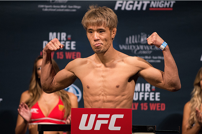 SAN DIEGO, CA - JULY 14: Masanori Kanehara of Japan steps on the scale during the UFC weigh-in at the Valley View Casino Center on July 14, 2015 in San Diego, California. (Photo by Jeff Bottari/Zuffa LLC/Zuffa LLC via Getty Images)