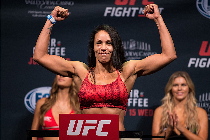 SAN DIEGO, CA - JULY 14: Marion Reneau steps on the scale during the UFC weigh-in at the Valley View Casino Center on July 14, 2015 in San Diego, California. (Photo by Jeff Bottari/Zuffa LLC/Zuffa LLC via Getty Images)