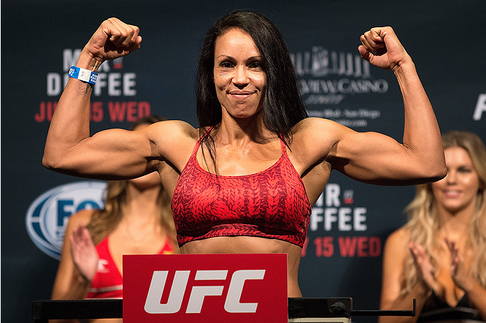 SAN DIEGO, CA - JULY 14: Marion Reneau steps on the scale during the UFC weigh-in at the Valley View Casino Center on July 14, 2015 in San Diego, California. (Photo by Jeff Bottari/Zuffa LLC/Zuffa LLC via Getty Images)