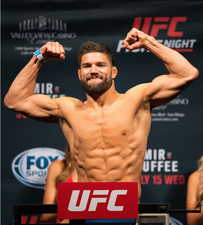 SAN DIEGO, CA - JULY 14: Josh Thomson steps on the scale during the UFC weigh-in at the Valley View Casino Center on July 14, 2015 in San Diego, California. (Photo by Jeff Bottari/Zuffa LLC/Zuffa LLC via Getty Images)