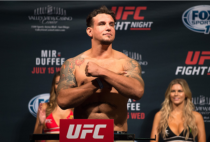 SAN DIEGO, CA - JULY 14: Frank Mir steps on the scale during the UFC weigh-in at the Valley View Casino Center on July 14, 2015 in San Diego, California. (Photo by Jeff Bottari/Zuffa LLC/Zuffa LLC via Getty Images)