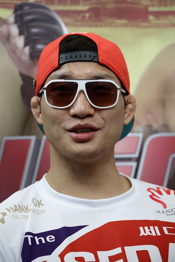 SINGAPORE - JANUARY 02: Lim Hyun Gyu attends the UFC Fight Night Singapore Ultimate Media Day at the Skating Rink at The Shoppes at Marina Bay Sand on January 2, 2014 in Singapore. (Photo by Suhaimi Abdullah/Zuffa LLC)