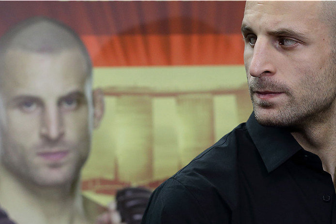 SINGAPORE - JANUARY 02: Tarec Saffiedine attends the UFC Fight Night Singapore Ultimate Media Day at the Skating Rink at The Shoppes at Marina Bay Sand on January 2, 2014 in Singapore. (Photo by Suhaimi Abdullah/Zuffa LLC)