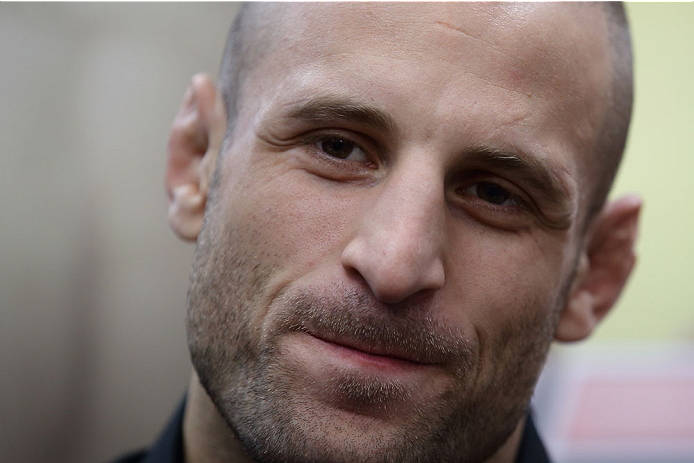 SINGAPORE - JANUARY 02: Tarec Saffiedine speaks to the media during the UFC Fight Night Singapore Ultimate Media Day at the Skating Rink at The Shoppes at Marina Bay Sand on January 2, 2014 in Singapore. (Photo by Suhaimi Abdullah/Zuffa LLC)