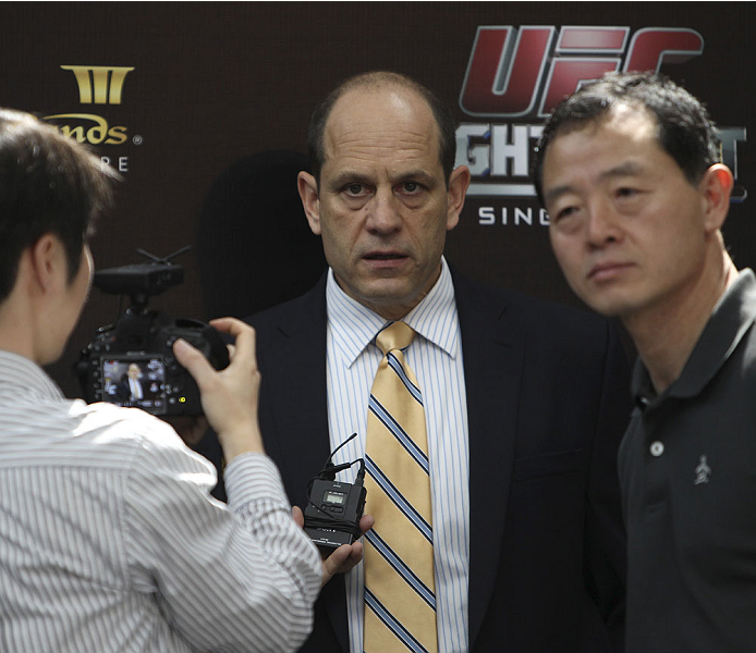 SINGAPORE - JANUARY 02: Mark Fischer UFC Asia's Managing director interacts with media during the UFC Fight Night Singapore Ultimate Media Day at the Shoppes at Marina Bay Sands on January 2, 2014 in Singapore. (Photo by Mitch Viquez/Zuffa LLC/Zuffa LLC