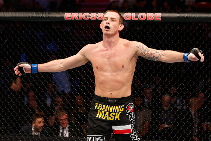 STOCKHOLM, SWEDEN - OCTOBER 04: Krzysztof Jotko of Poland reacts after the conclusion of his middleweight bout against Tor Troeng of Sweden at the Ericsson Globe Arena on October 4, 2014 in Stockholm, Sweden. (Photo by Josh Hedges/Zuffa LLC/Zuffa LLC)