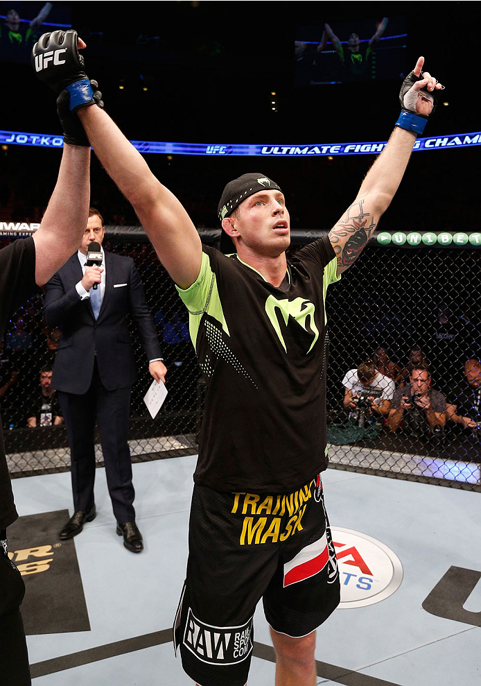 STOCKHOLM, SWEDEN - OCTOBER 04: Krzysztof Jotko of Poland celebrates after his unanimous-decision victory over Tor Troeng of Sweden in their middleweight bout at the Ericsson Globe Arena on October 4, 2014 in Stockholm, Sweden. (Photo by Josh Hedges/Zuf