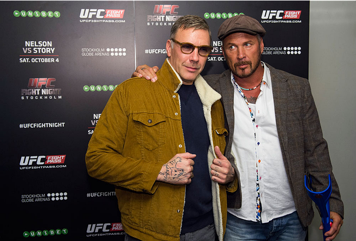 STOCKHOLM, SWEDEN - OCTOBER 4: Swedish film actor Mikael Persbrandt and Juha Molari at the UFC Fight Night at the Globe Arena on October 4, 2014 in Stockholm, Sweden. (Photo by Joel Marklund/Zuffa LLC via Getty Images)
