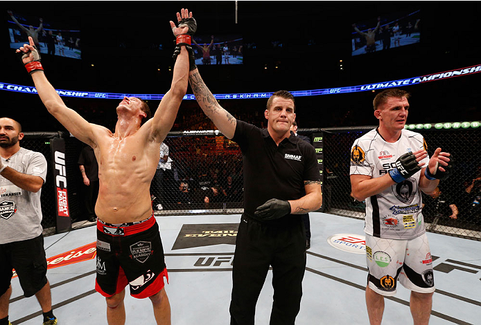 STOCKHOLM, SWEDEN - OCTOBER 04: Magnus Cedenblad of Sweden celebrates after his unanimous-decision victory over Scott Askham of England in their middleweight bout at the Ericsson Globe Arena on October 4, 2014 in Stockholm, Sweden. (Photo by Josh Hedges