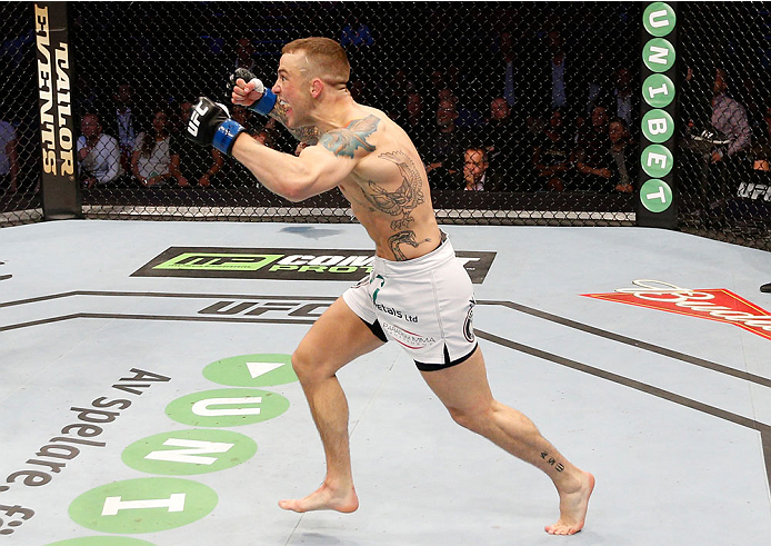 STOCKHOLM, SWEDEN - OCTOBER 04: Mike Wilkinson of England celebrates after his knockout victory over Niklas Backstrom of Sweden in their featherweight bout at the Ericsson Globe Arena on October 4, 2014 in Stockholm, Sweden. (Photo by Josh Hedges/Zuffa