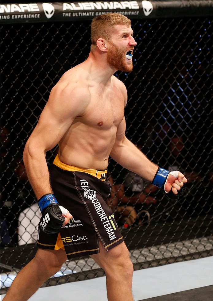 STOCKHOLM, SWEDEN - OCTOBER 04: Jan Blachowicz of Poland celebrates after his TKO victory over Ilir Latifi of Sweden in their light heavyweight bout at the Ericsson Globe Arena on October 4, 2014 in Stockholm, Sweden. (Photo by Josh Hedges/Zuffa LLC/Zuf