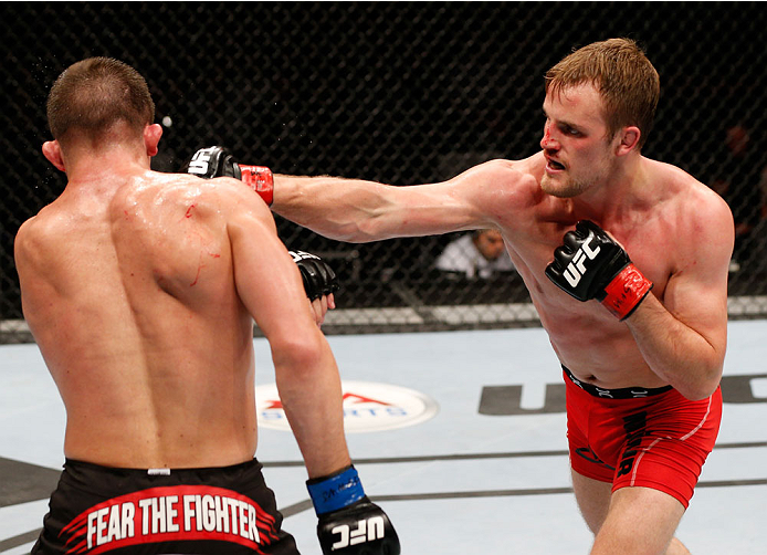 STOCKHOLM, SWEDEN - OCTOBER 04: (R-L) Gunnar Nelson of Iceland punches Rick Story in their welterweight bout at the Ericsson Globe Arena on October 4, 2014 in Stockholm, Sweden. (Photo by Josh Hedges/Zuffa LLC/Zuffa LLC)