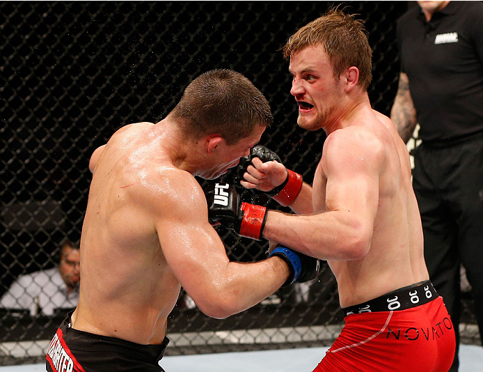 STOCKHOLM, SWEDEN - OCTOBER 04: (R-L) Gunnar Nelson of Iceland punches Rick Story in their welterweight bout at the Ericsson Globe Arena on October 4, 2014 in Stockholm, Sweden. (Photo by Josh Hedges/Zuffa LLC/Zuffa LLC)