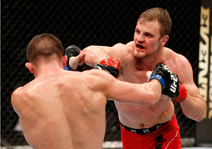 STOCKHOLM, SWEDEN - OCTOBER 04: (R-L) Gunnar Nelson of Iceland punches Rick Story in their welterweight bout at the Ericsson Globe Arena on October 4, 2014 in Stockholm, Sweden. (Photo by Josh Hedges/Zuffa LLC/Zuffa LLC)