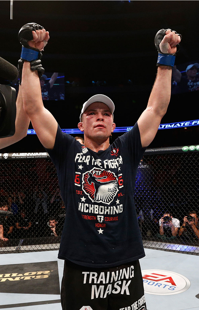 STOCKHOLM, SWEDEN - OCTOBER 04: Rick Story reacts after his split-decision victory over Gunnar Nelson of Iceland in their welterweight bout at the Ericsson Globe Arena on October 4, 2014 in Stockholm, Sweden. (Photo by Josh Hedges/Zuffa LLC/Zuffa LLC)