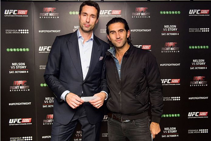 STOCKHOLM, SWEDEN - OCTOBER 4: Swedish film actor Josef Fares (R) at the UFC Fight Night at the Globe Arena on October 4, 2014 in Stockholm, Sweden. (Photo by Joel Marklund/Zuffa LLC via Getty Images)