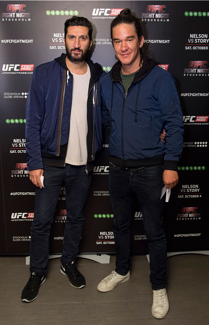 STOCKHOLM, SWEDEN - OCTOBER 4: Swedish actor Fares Fares and film director Daniel Espinosa at the UFC Fight Night at the Globe Arena on October 4, 2014 in Stockholm, Sweden. (Photo by Joel Marklund/Zuffa LLC via Getty Images)
