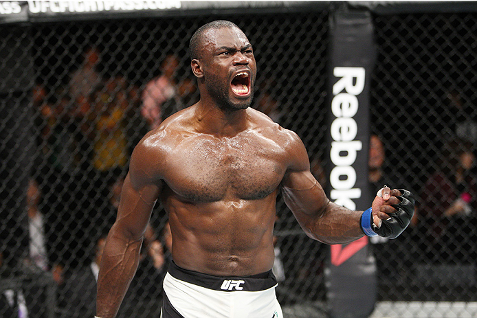 SAITAMA, JAPAN - SEPTEMBER 27: Uriah Hall of Jamaica celebrates his win over Gegard Mousaasi of Iran in their middleweight bout during the UFC event at the Saitama Super Arena on September 27, 2015 in Saitama, Japan. (Photo by Mitch Viquez/Zuffa LLC/Zuff
