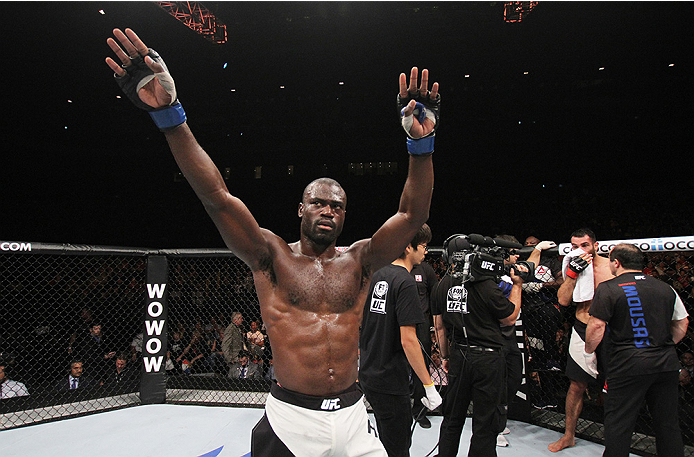 SAITAMA, JAPAN - SEPTEMBER 27: Uriah Hall of Jamaica celebrates his win over Gegard Mousaasi of Iran in their middleweight bout during the UFC event at the Saitama Super Arena on September 27, 2015 in Saitama, Japan. (Photo by Mitch Viquez/Zuffa LLC/Zuffa