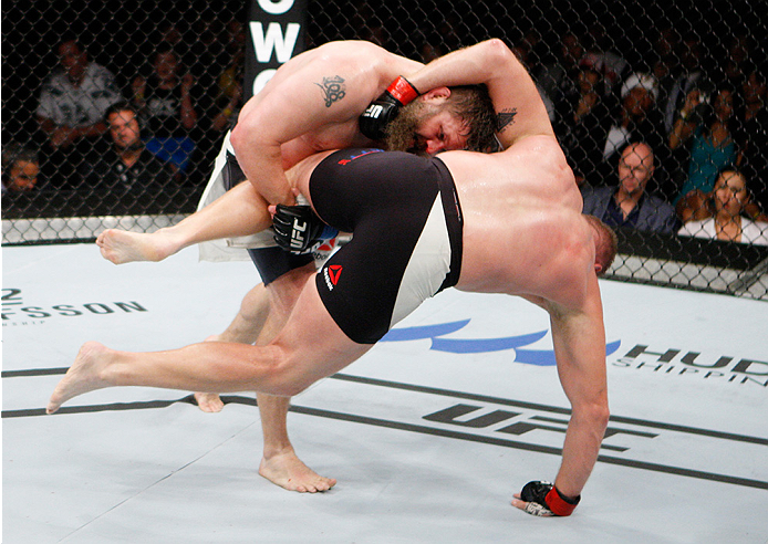 SAITAMA, JAPAN - SEPTEMBER 27: Roy Nelson of the United States of America takes down Josh Barnett of the United States of America in their heavyweight bout during the UFC event at the Saitama Super Arena on September 27, 2015 in Saitama, Japan. (Photo by