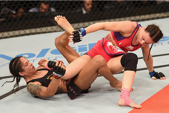 UBERLANDIA, BRAZIL - NOVEMBER 08: Juliana Lima of Brazil and Nina Ansaroff of the United States in their strawweight bout during the UFC Fight Night at Sabiazinho Gymnasium on November 8, 2014 in Uberlandia, Brazil. (Photo by Buda Mendes/Zuffa LLC/Zuffa