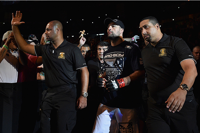 UBERLANDIA, BRAZIL - NOVEMBER 08: Mauricio 'Shogun' Rua enters the arena before his light heavyweight bout against Ovince Saint Preux of the United States during the UFC Fight Night at Sabiazinho Gymnasium on November 8, 2014 in Uberlandia, Brazil. (