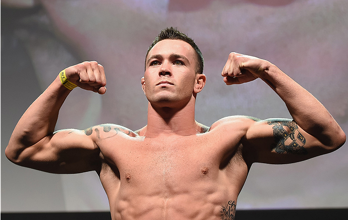 UBERLANDIA, BRAZIL - NOVEMBER 07: UFC fighter Colby Covington weighs in during the UFC Fight Night weigh-in at Sabiazinho Gymnasium on November 7, 2014 in Uberlandia, Brazil. (Photo by Buda Mendes/Zuffa LLC/Zuffa LLC via Getty Images)
