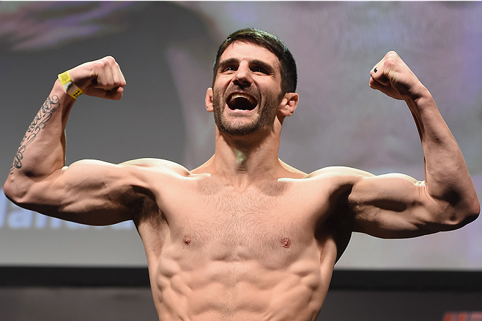 UBERLANDIA, BRAZIL - NOVEMBER 07: UFC fighter Charlie Brenneman weighs in during the UFC Fight Night weigh-in at Sabiazinho Gymnasium on November 7, 2014 in Uberlandia, Brazil. (Photo by Buda Mendes/Zuffa LLC/Zuffa LLC via Getty Images)