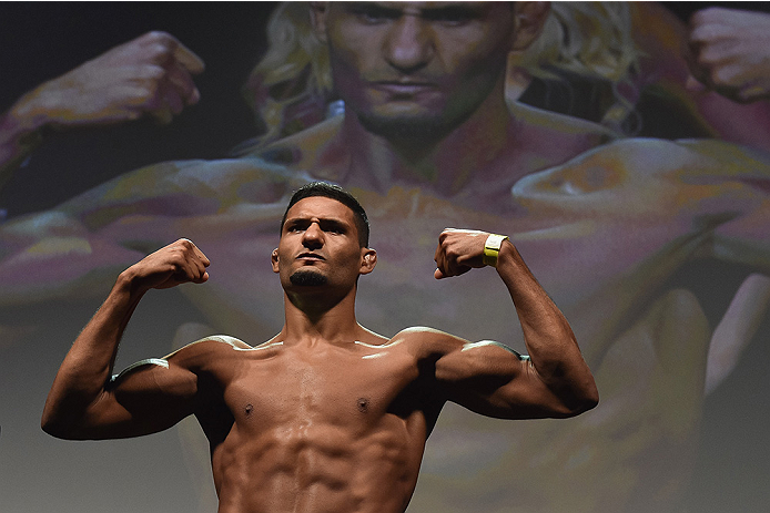 UBERLANDIA, BRAZIL - NOVEMBER 07: UFC fighter Dhiego Lima weighs in during the UFC Fight Night weigh-in at Sabiazinho Gymnasium on November 7, 2014 in Uberlandia, Brazil. (Photo by Buda Mendes/Zuffa LLC/Zuffa LLC via Getty Images)