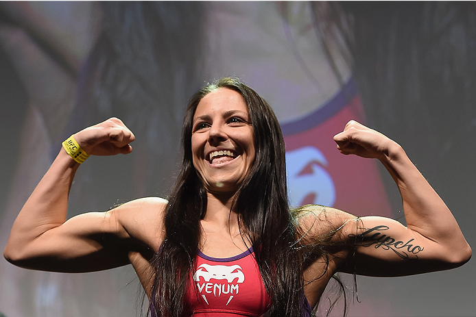 UBERLANDIA, BRAZIL - NOVEMBER 07: UFC fighter Nina Ansaroff weighs in during the UFC Fight Night weigh-in at Sabiazinho Gymnasium on November 7, 2014 in Uberlandia, Brazil. (Photo by Buda Mendes/Zuffa LLC/Zuffa LLC via Getty Images)