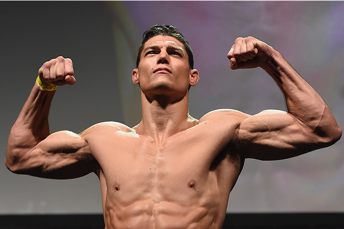 UBERLANDIA, BRAZIL - NOVEMBER 07: UFC fighter Alan Jouban weighs in during the UFC Fight Night weigh-in at Sabiazinho Gymnasium on November 7, 2014 in Uberlandia, Brazil. (Photo by Buda Mendes/Zuffa LLC/Zuffa LLC via Getty Images)