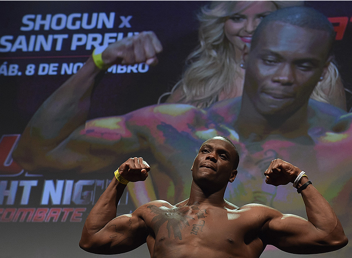 UBERLANDIA, BRAZIL - NOVEMBER 07: UFC light heavyweight fighter Ovince Saint Preux of the United States weighs in during the UFC Fight Night weigh-in at Sabiazinho Gymnasium on November 7, 2014 in Uberlandia, Brazil. (Photo by Buda Mendes/Zuffa LLC/Zuff