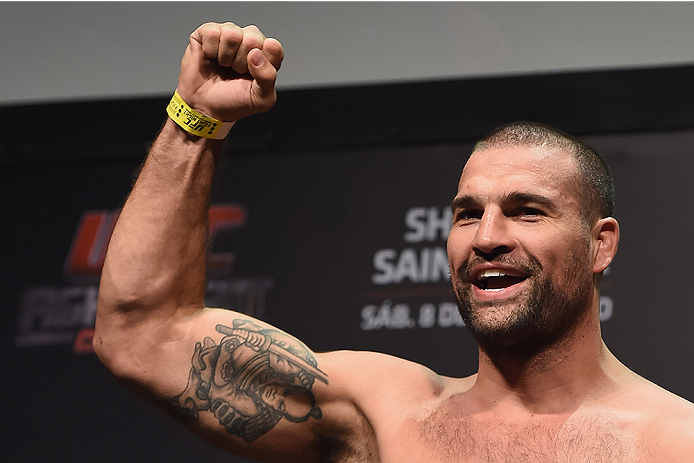 UBERLANDIA, BRAZIL - NOVEMBER 07: UFC light heavyweight fighter Mauricio 'Shogun' Rua of Brazil reacts during the UFC Fight Night weigh-in at Sabiazinho Gymnasium on November 7, 2014 in Uberlandia, Brazil. (Photo by Buda Mendes/Zuffa LLC/Zuffa LLC via G