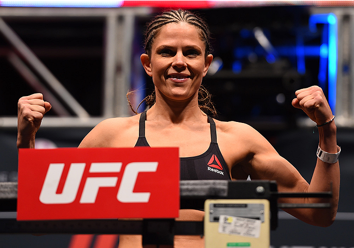 LAS VEGAS, NV - DECEMBER 09: Emily Kagan weighs in during the UFC Fight Night weigh-in inside MGM Grand Garden Arena on December 9, 2015 in Las Vegas, Nevada. (Photo by Josh Hedges/Zuffa LLC/Zuffa LLC via Getty Images)
