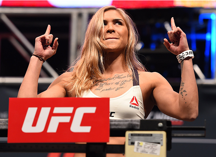 LAS VEGAS, NV - DECEMBER 09: Kailin Curran weighs in during the UFC Fight Night weigh-in inside MGM Grand Garden Arena on December 9, 2015 in Las Vegas, Nevada. (Photo by Josh Hedges/Zuffa LLC/Zuffa LLC via Getty Images)