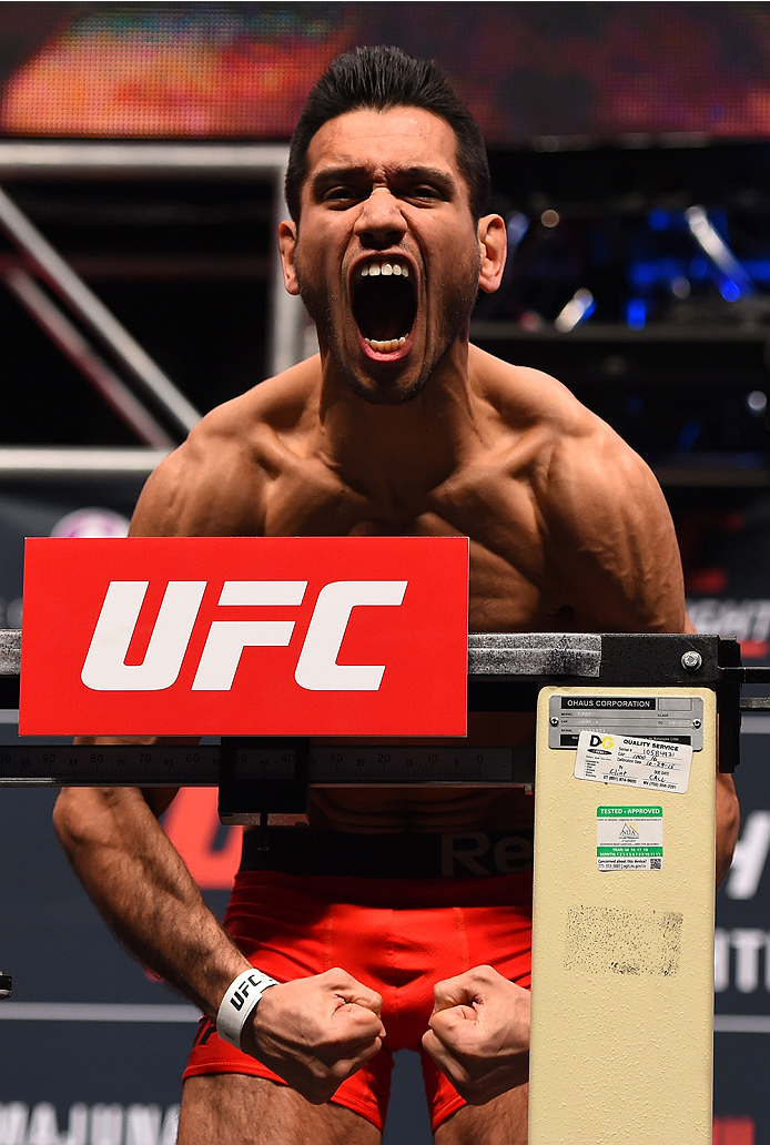 LAS VEGAS, NV - DECEMBER 09: Phillipe Nover weighs in during the UFC Fight Night weigh-in inside MGM Grand Garden Arena on December 9, 2015 in Las Vegas, Nevada. (Photo by Josh Hedges/Zuffa LLC/Zuffa LLC via Getty Images)