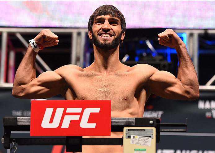 LAS VEGAS, NV - DECEMBER 09: Zubaira Tukhugov of Russia weighs in during the UFC Fight Night weigh-in inside MGM Grand Garden Arena on December 9, 2015 in Las Vegas, Nevada. (Photo by Josh Hedges/Zuffa LLC/Zuffa LLC via Getty Images)