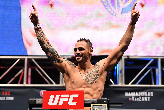 LAS VEGAS, NV - DECEMBER 09: Santiago Ponzinibbio of Argentina weighs in during the UFC Fight Night weigh-in inside MGM Grand Garden Arena on December 9, 2015 in Las Vegas, Nevada. (Photo by Josh Hedges/Zuffa LLC/Zuffa LLC via Getty Images)
