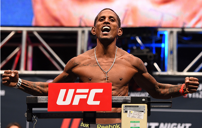 LAS VEGAS, NV - DECEMBER 09: Johnny Eduardo of Brazil weighs in during the UFC Fight Night weigh-in inside MGM Grand Garden Arena on December 9, 2015 in Las Vegas, Nevada. (Photo by Josh Hedges/Zuffa LLC/Zuffa LLC via Getty Images)