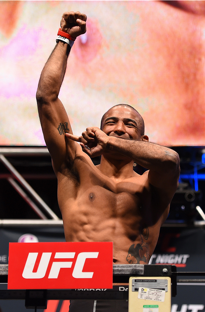 LAS VEGAS, NV - DECEMBER 09: Sergio Moraes of Brazil weighs in during the UFC Fight Night weigh-in inside MGM Grand Garden Arena on December 9, 2015 in Las Vegas, Nevada. (Photo by Josh Hedges/Zuffa LLC/Zuffa LLC via Getty Images)