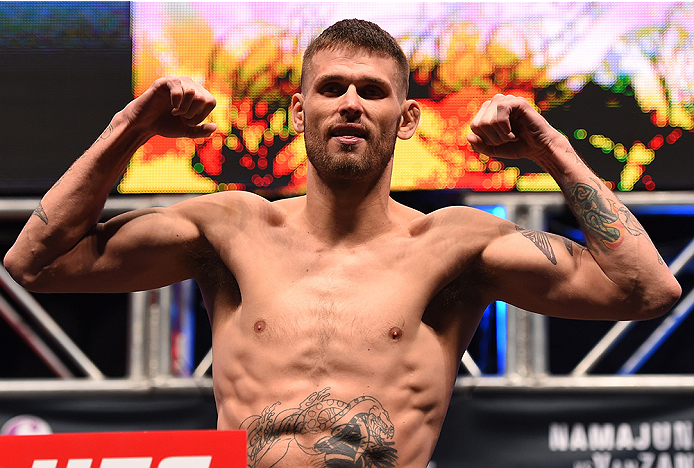 LAS VEGAS, NV - DECEMBER 09: Tim Means weighs in during the UFC Fight Night weigh-in inside MGM Grand Garden Arena on December 9, 2015 in Las Vegas, Nevada. (Photo by Josh Hedges/Zuffa LLC/Zuffa LLC via Getty Images)