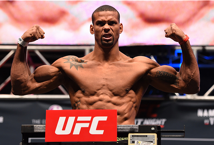 LAS VEGAS, NV - DECEMBER 09: Thiago Santos of Brazil weighs in during the UFC Fight Night weigh-in inside MGM Grand Garden Arena on December 9, 2015 in Las Vegas, Nevada. (Photo by Josh Hedges/Zuffa LLC/Zuffa LLC via Getty Images)