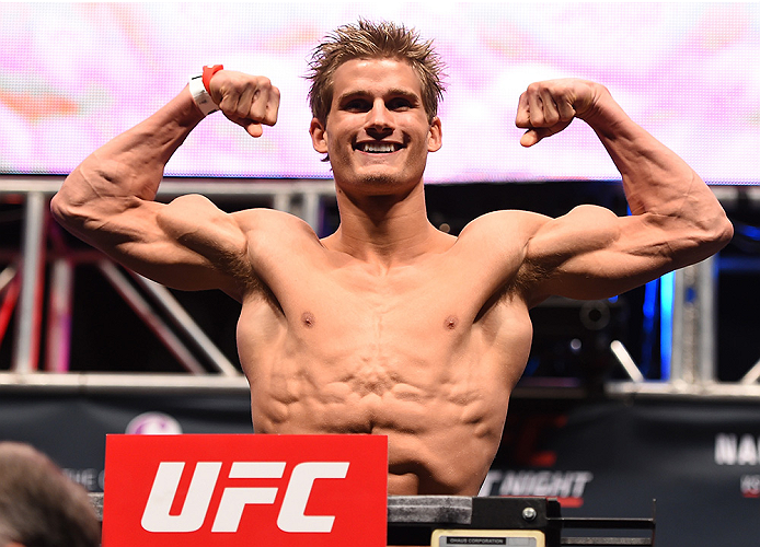 LAS VEGAS, NV - DECEMBER 09: Sage Northcutt weighs in during the UFC Fight Night weigh-in inside MGM Grand Garden Arena on December 9, 2015 in Las Vegas, Nevada. (Photo by Josh Hedges/Zuffa LLC/Zuffa LLC via Getty Images)
