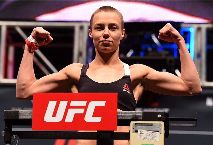 LAS VEGAS, NV - DECEMBER 09: Rose Namajunas weighs in during the UFC Fight Night weigh-in inside MGM Grand Garden Arena on December 9, 2015 in Las Vegas, Nevada. (Photo by Josh Hedges/Zuffa LLC/Zuffa LLC via Getty Images)