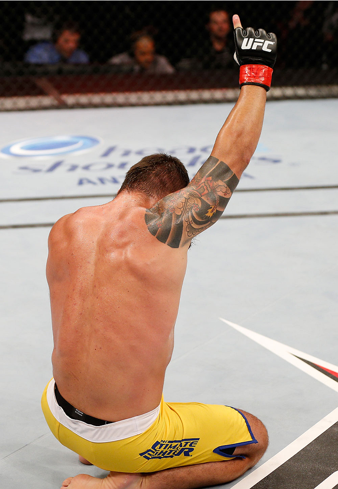 SAO PAULO, BRAZIL - MAY 31: Ricardo Abreu reacts after his victory over Wagner Silva in their middleweight fight during the UFC Fight Night event at the Ginasio do Ibirapuera on May 31, 2014 in Sao Paulo, Brazil. (Photo by Josh Hedges/Zuffa LLC/Zuffa LLC