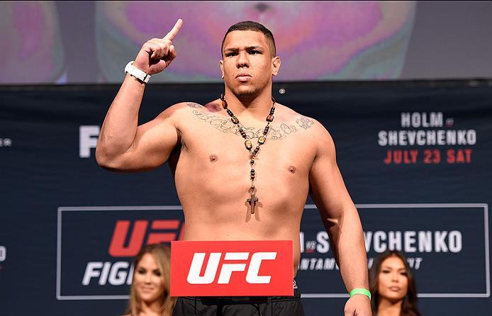 CHICAGO, IL - JULY 22: Luis Henrique of Brazil poses on the scale during the UFC weigh-in at the United Center on July 22, 2016 in Chicago, Illinois. (Photo by Josh Hedges/Zuffa LLC/Zuffa LLC via Getty Images)