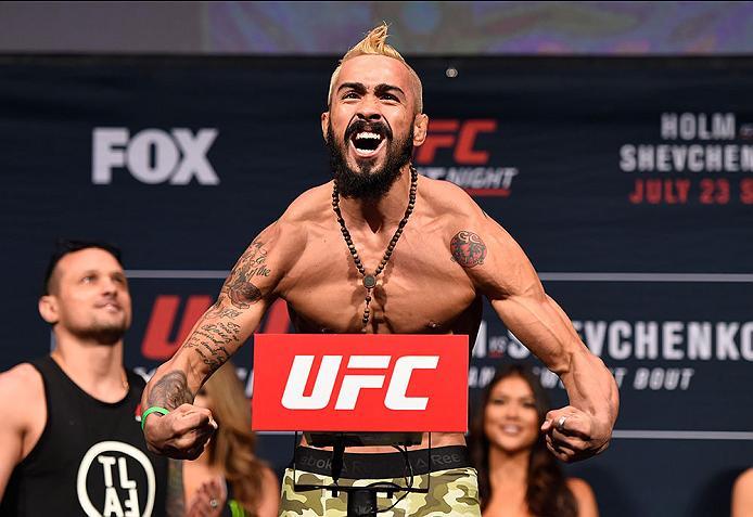 CHICAGO, IL - JULY 22: Godofredo Pepey of Brazil poses on the scale during the UFC weigh-in at the United Center on July 22, 2016 in Chicago, Illinois. (Photo by Josh Hedges/Zuffa LLC/Zuffa LLC via Getty Images)